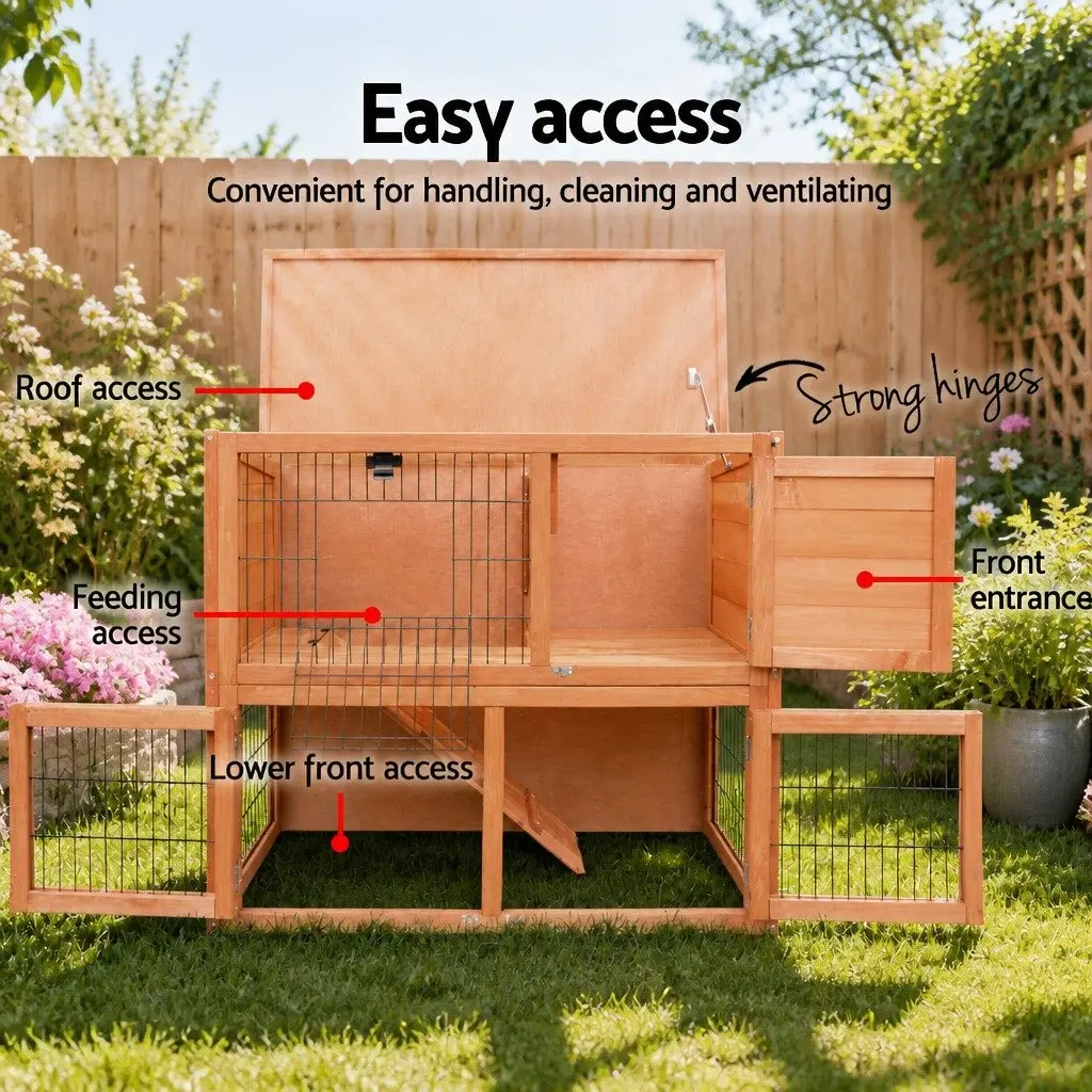 Wooden Rabbit Hutch Two Storey Fir Wood 88cm Brown Small Animal Habitat