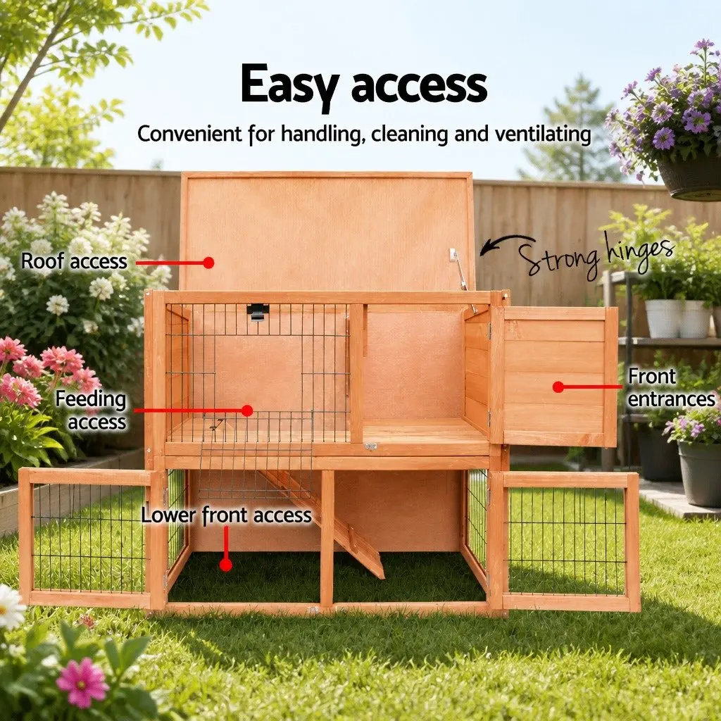 Wooden Rabbit Hutch Two Storey Fir Wood 88cm Brown Small Animal Habitat