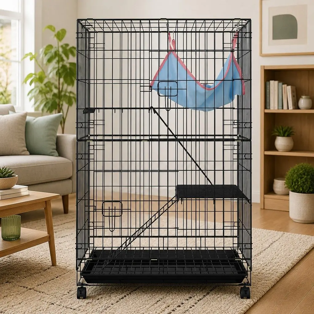 3 Level Small Animal Cage 100cm Indoor Hutch Rabbit Guinea Pig Ferret Black