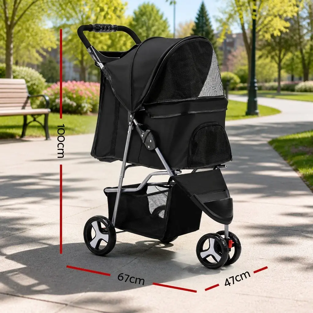 Pet Stroller Foldable 3 Wheel Large Travel Pushchair Black