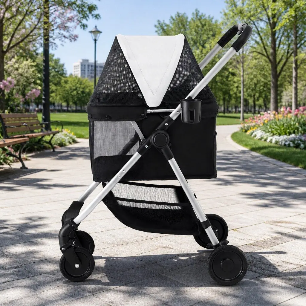 Pet Stroller Pram Dog Cat Carrier Large Foldable 4 Wheels Pushchair Travel