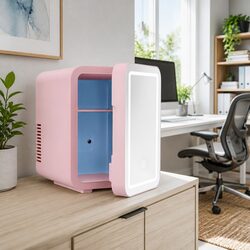 Mini Fridge Skincare Cooler Warmer with LED Mirror 4L Portable 12V 220V Pink