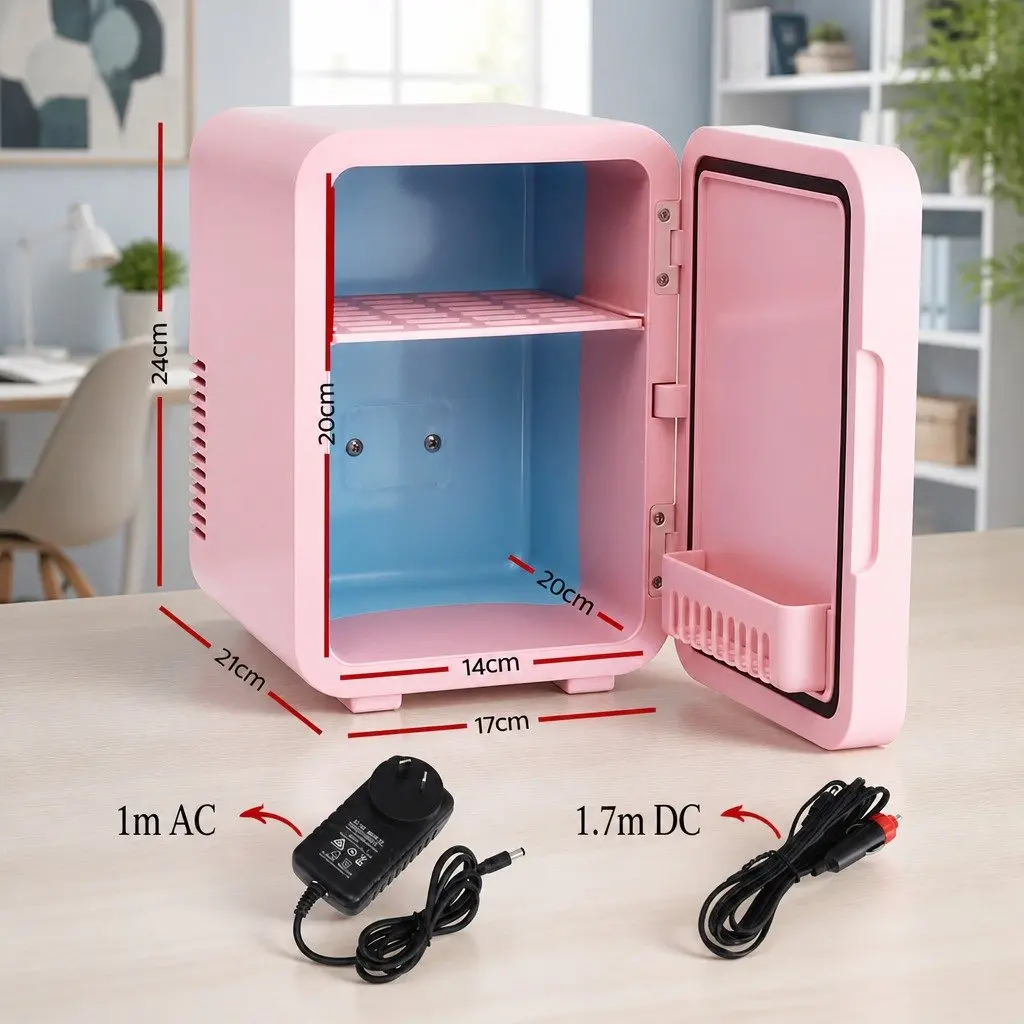 Mini Fridge Skincare Cooler Warmer 4L Portable Pink with LED Mirror