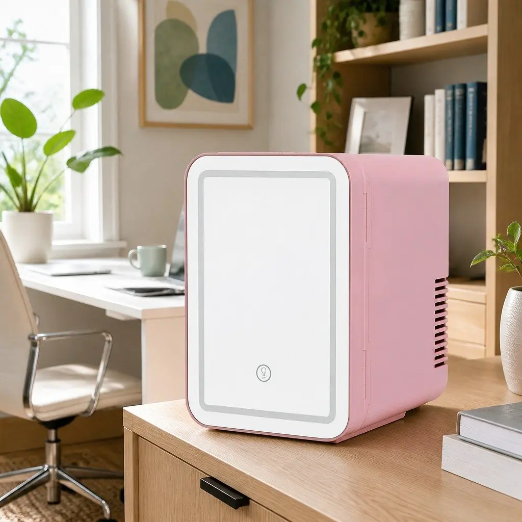 Mini Fridge Skincare Cooler Warmer 4L Portable Pink with LED Mirror