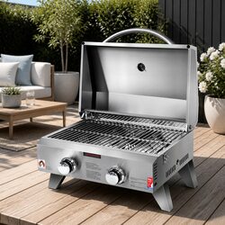 Portable Gas BBQ Grill 2 Burners Stainless Steel Foldable Cooking Outdoor Garden
