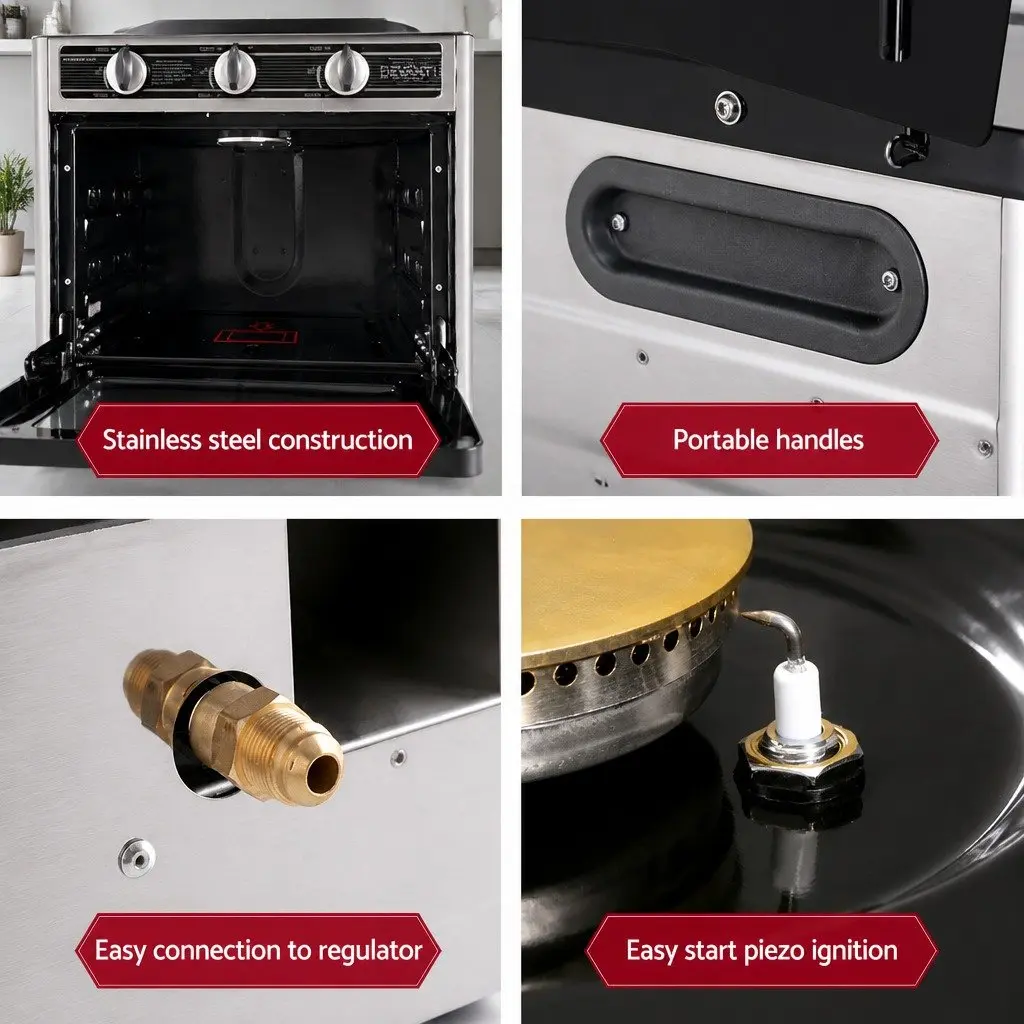 Portable Gas Oven Stove Twin Burners Outdoor Cooking Stainless Steel Silver or Black
