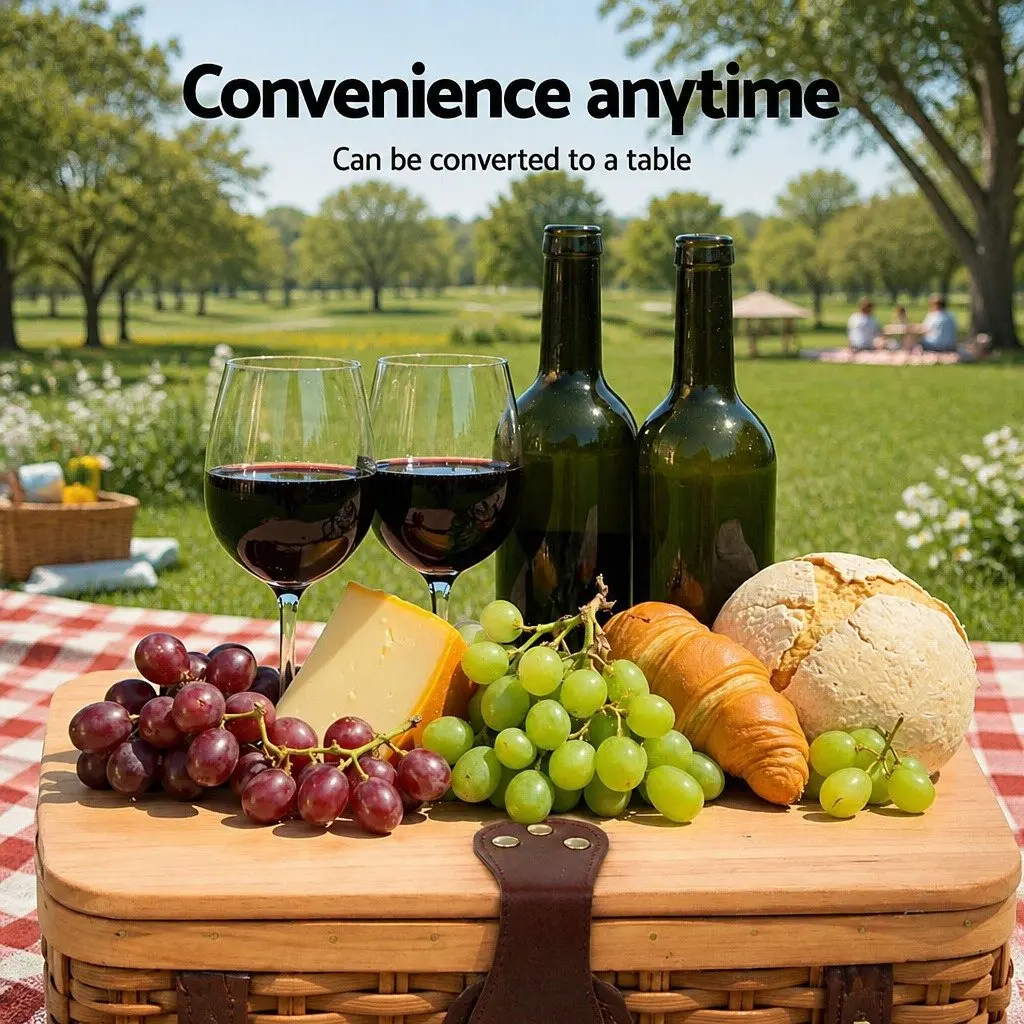 2 Person Picnic Basket Willow Outdoor Set Cooler Bag Plates Cutlery Accessories