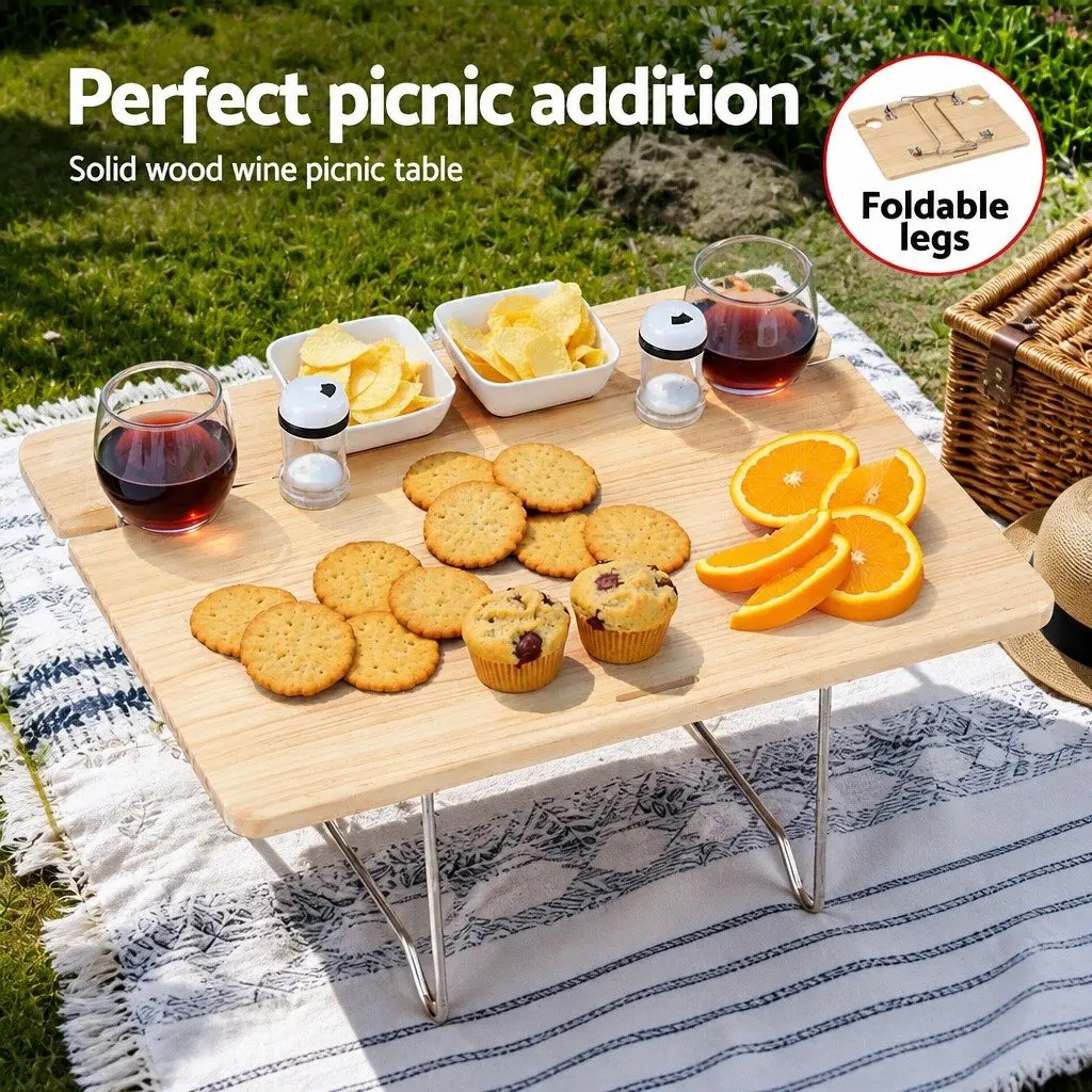 Picnic Basket Set for 2 Person Willow Woven with Wood Table Blanket Cooler