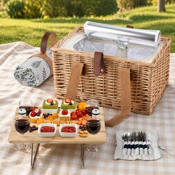 4 Person Picnic Basket Set Willow Cooler Blanket Wine Table Cutlery Outdoor