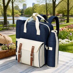 4 Person Picnic Backpack Set Insulated Cooler Bag Outdoor Family Gatherings