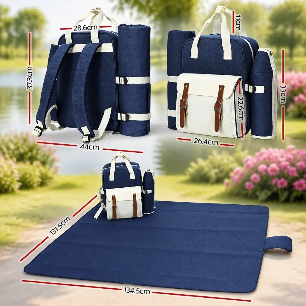 4 Person Picnic Backpack Set Insulated Cooler Bag Outdoor Family Gatherings