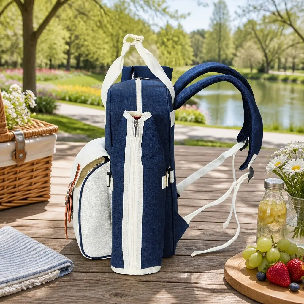 4 Person Picnic Backpack Set Insulated Cooler Bag Outdoor Family Gatherings