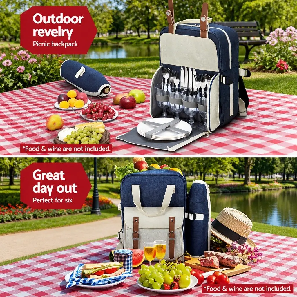 4 Person Picnic Backpack Set Insulated Cooler Bag Outdoor Family Gatherings