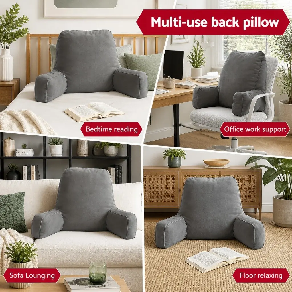 Reading Pillow Back Rest Lumbar Support Cushion Grey Faux Suede