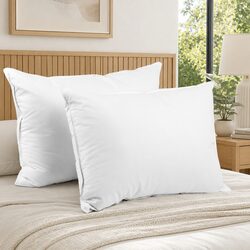 Goose Feather Down Pillow Twin Pack White 1kg Filling Hypo-Allergenic Cotton