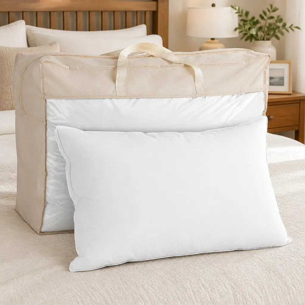 Goose Feather Down Pillow Standard Size Cotton Casing White Twin Pack Head Neck Support