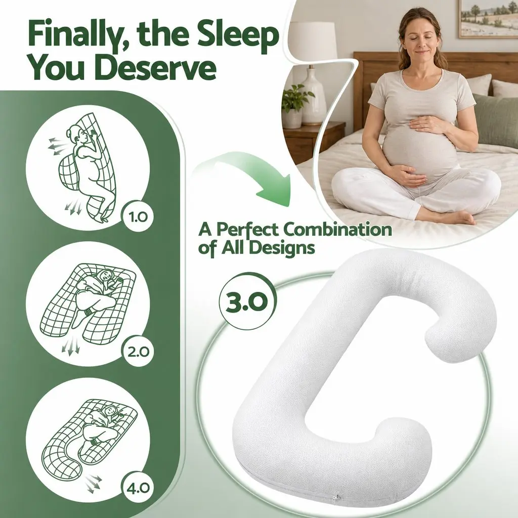 C-Shaped Pregnancy Pillow Ergonomic Support 80x140cm Bamboo Fiber White