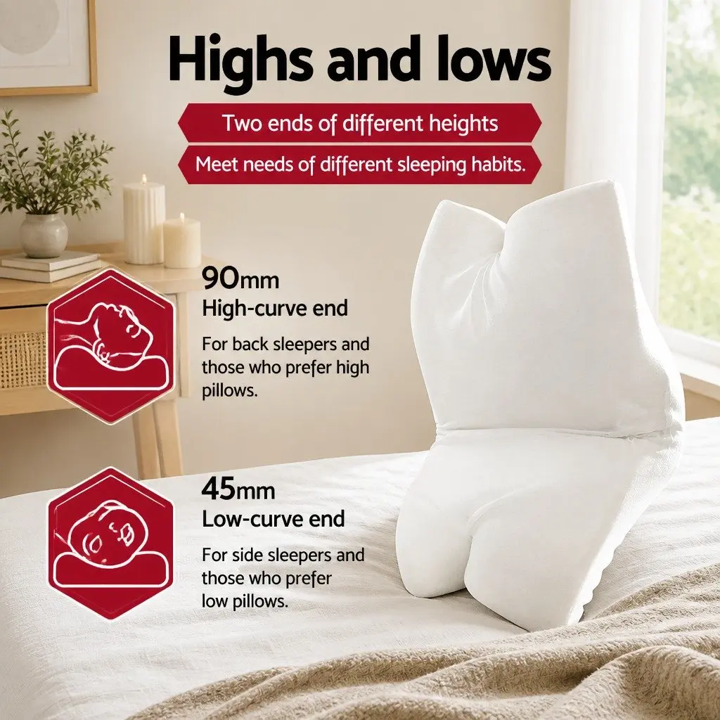 Memory Foam Pillow Ergonomic Butterfly Shape 60x35cm Grey