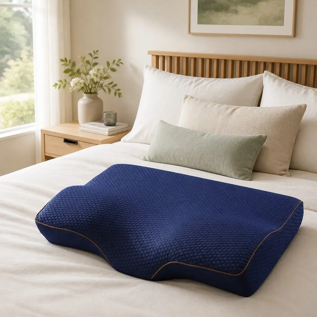 Memory Foam Pillow Neck Cervical Butterfly Ergonomic Support Navy Contour Sleep