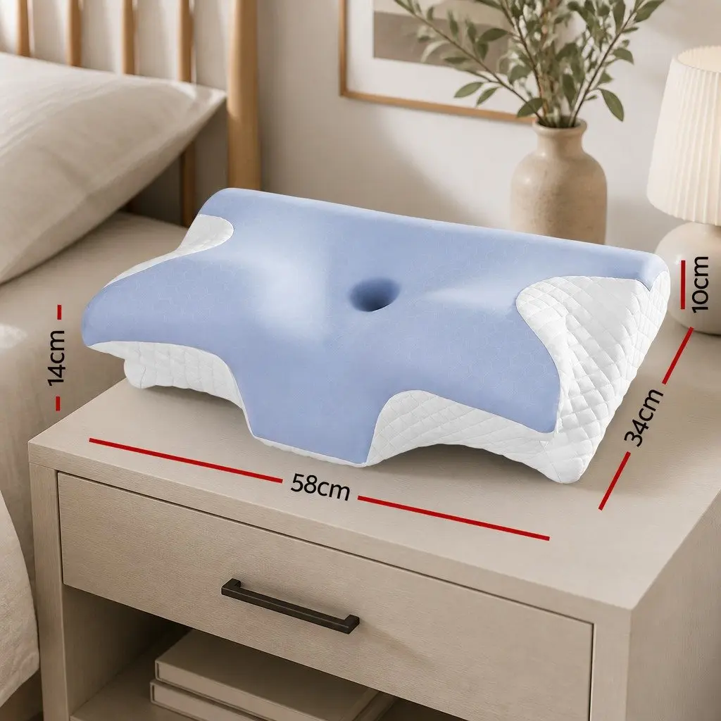 Memory Foam Pillow Ergonomic Cervical Neck Support Contour Design White Grey