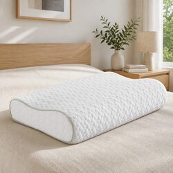 Memory Foam Pillow Contour Neck Support White Ergonomic Design Removable Cover