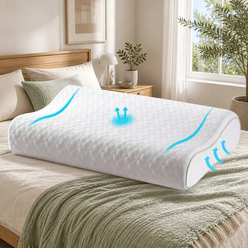 Memory Foam Pillow Ergonomic Contour Neck Support 60cm x 40cm White