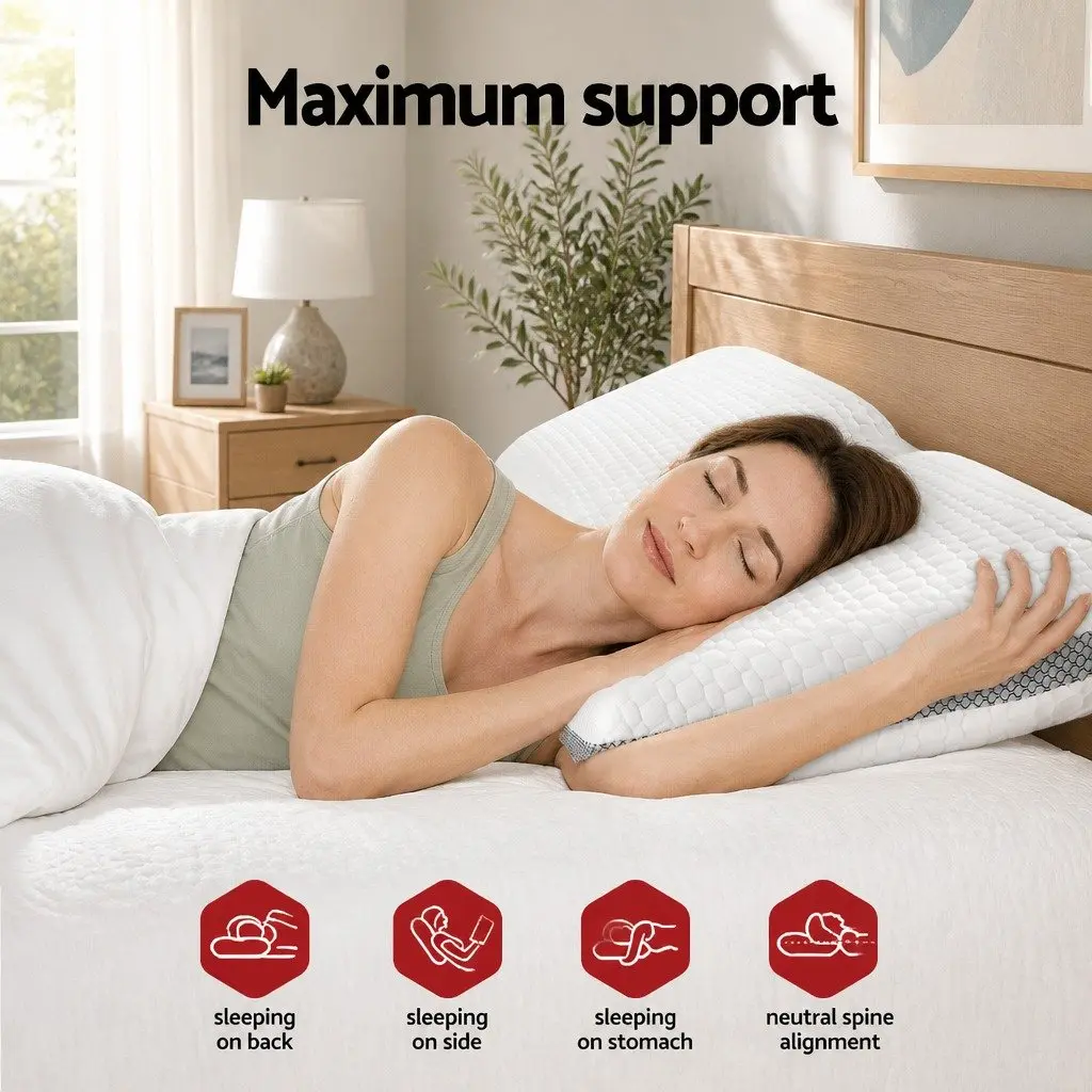 Memory Foam Pillow Neck Support Contoured Breathable White 60cm x 40cm