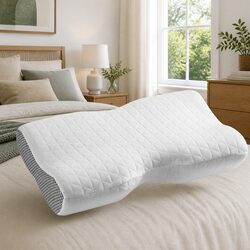Memory Foam Pillow Contour Neck Support Ergonomic Design Two Heights White