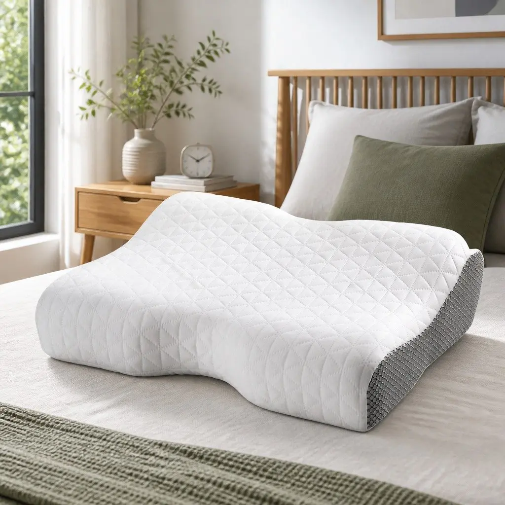 Memory Foam Pillow Contour Neck Support Ergonomic Design Two Heights White