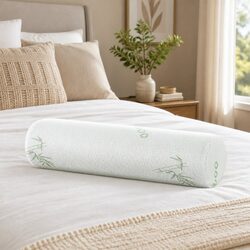 Memory Foam Neck Roll Pillow Bamboo Cover Body Support Sleeping Cushion White