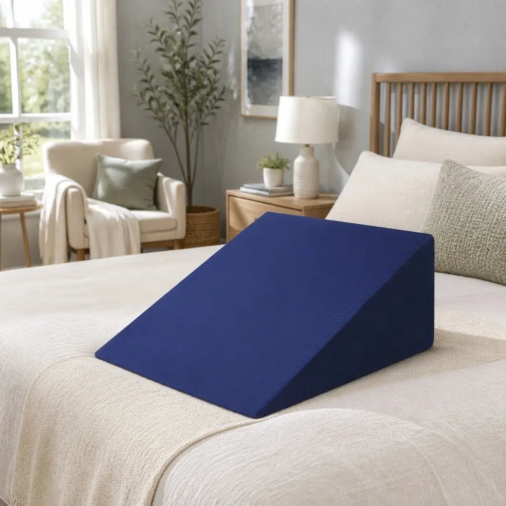 Bed Wedge Support Pillow Cool Gel Memory Foam 62 x 64 x 30cm Blue Removable Waterproof Cover