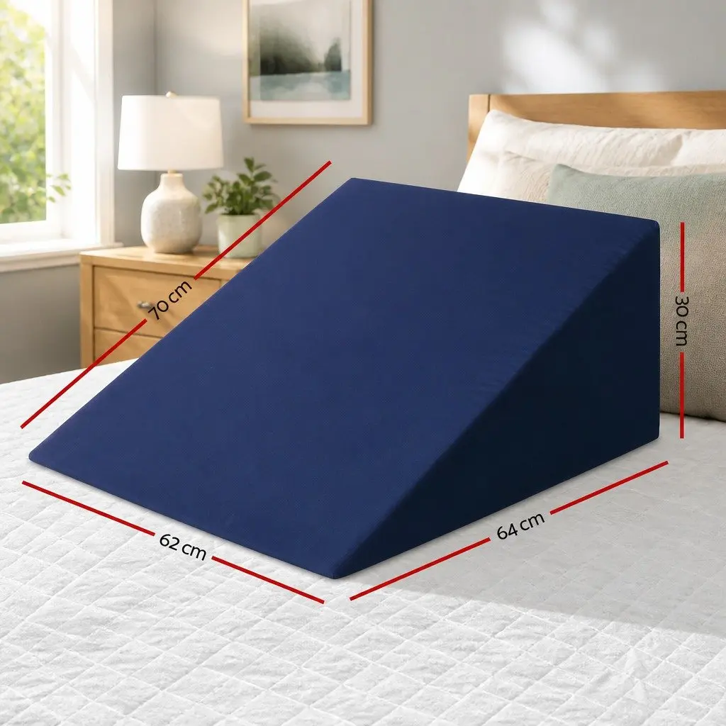 Bed Wedge Support Pillow Cool Gel Memory Foam 62 x 64 x 30cm Blue Removable Waterproof Cover