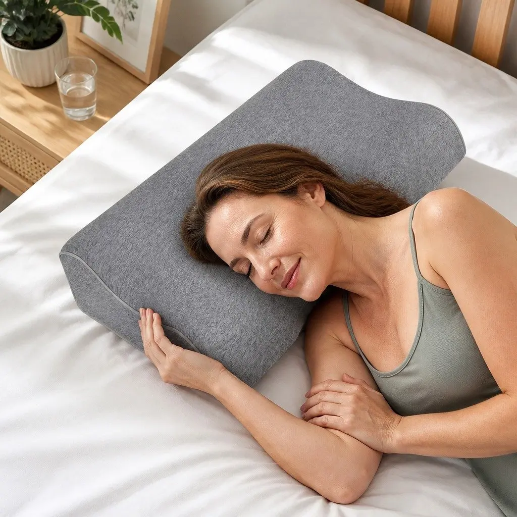Memory Foam Pillow Pair Bamboo Charcoal Ergonomic Neck Support Grey Removable