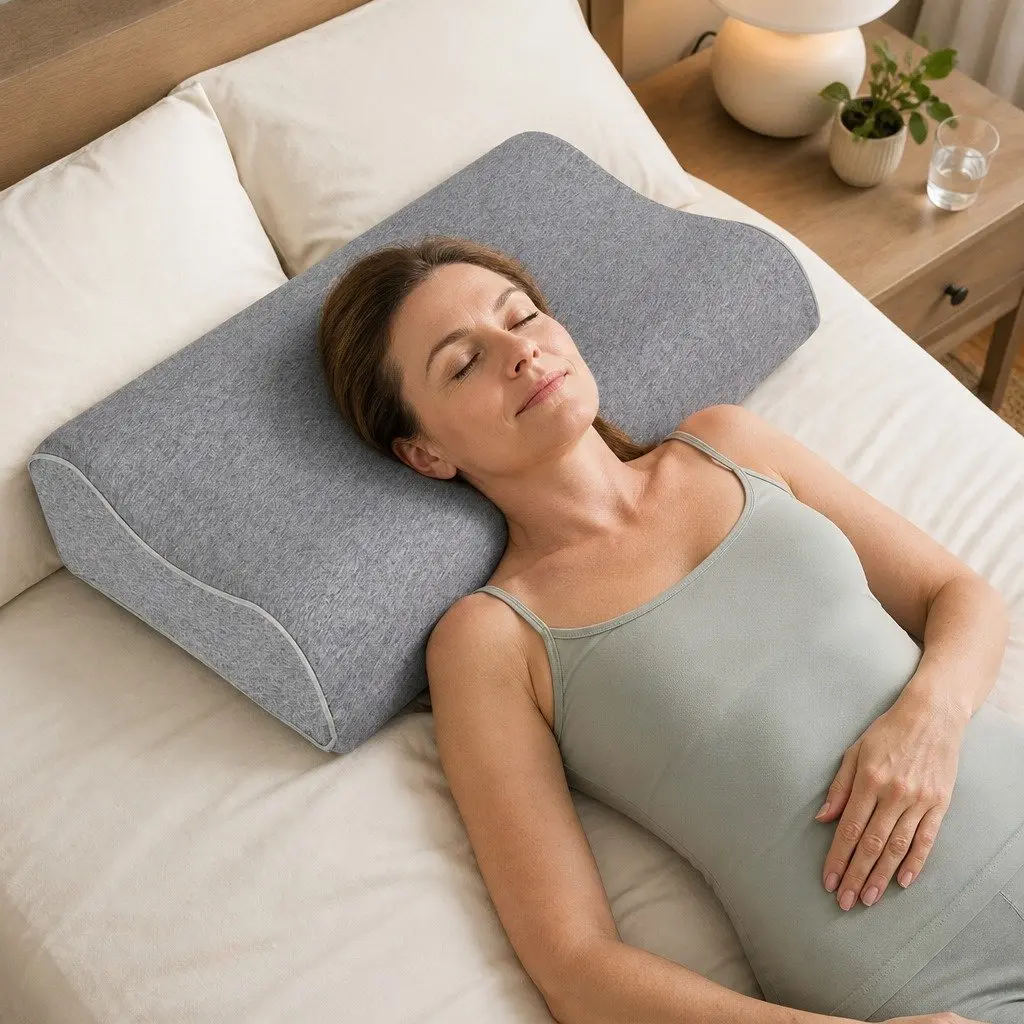 Memory Foam Pillow Pair Bamboo Charcoal Ergonomic Neck Support Grey Removable