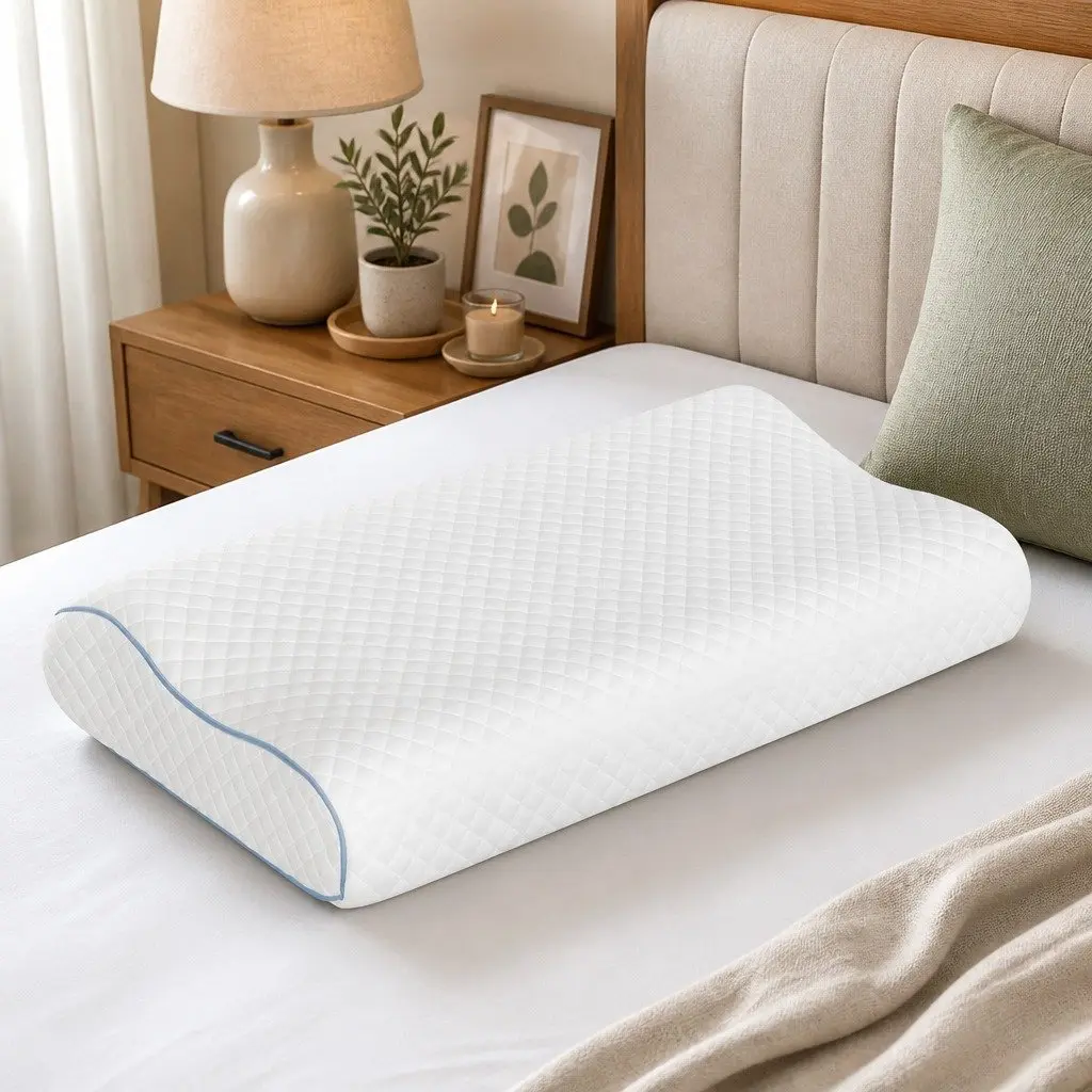 Memory Foam Pillow Pair Ergonomic Neck Shoulder Support Bamboo Charcoal White