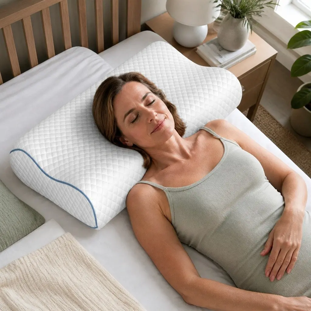 Memory Foam Pillow Pair Ergonomic Neck Shoulder Support Bamboo Charcoal White