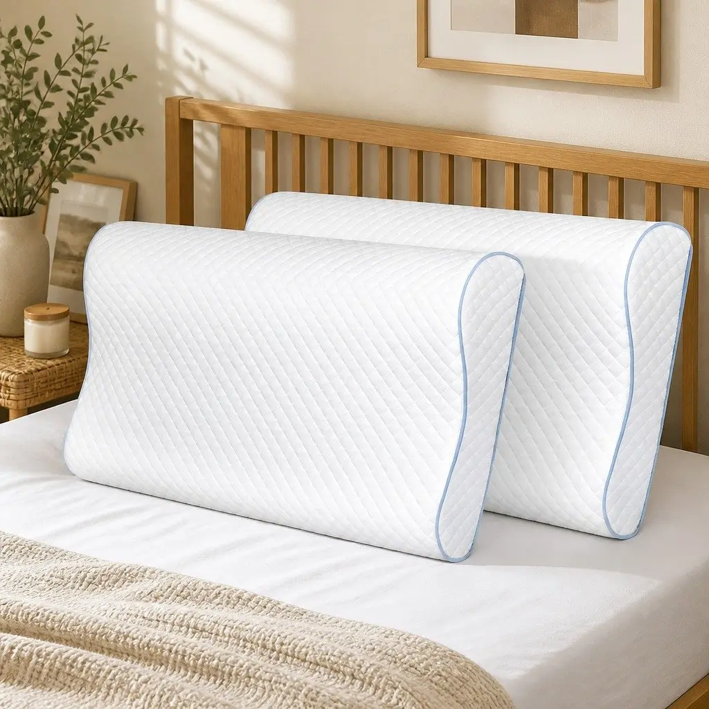 Memory Foam Pillow Pair Ergonomic Neck Shoulder Support Bamboo Charcoal White