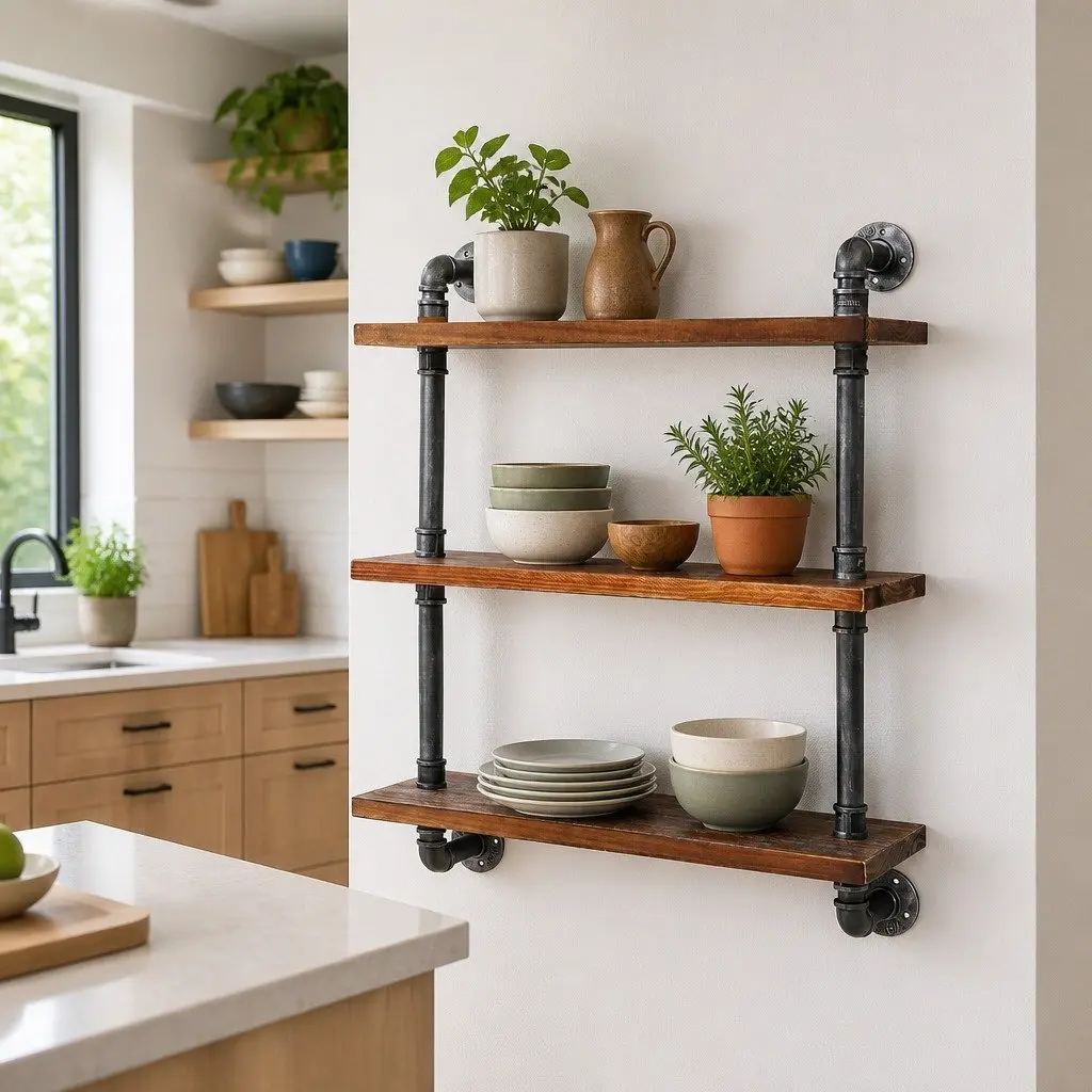 Floating DIY Pipe Shelf 3 Tiers Industrial Rustic Wall Bookshelf Display Unit