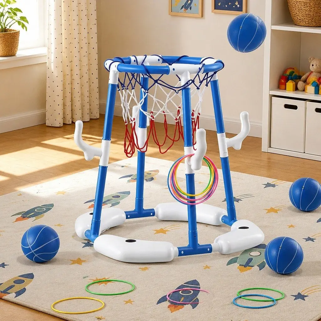 Kids Basketball Hoop 2-in-1 Sports Activity Centre Indoor Outdoor Blue