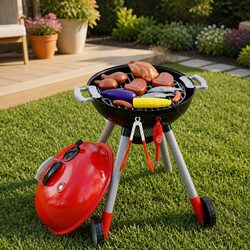 Kids Pretend Kitchen BBQ Playset Role Play Toy Backyard Grill with Food Cup