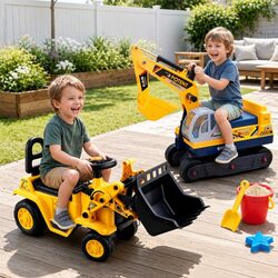 Kids Ride On Bulldozer Digger Toy Yellow Construction Vehicle Sandpit Outdoor