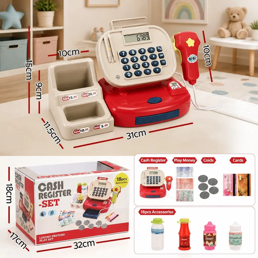Kids Pretend Play Cash Register Set with Calculator Multicolour