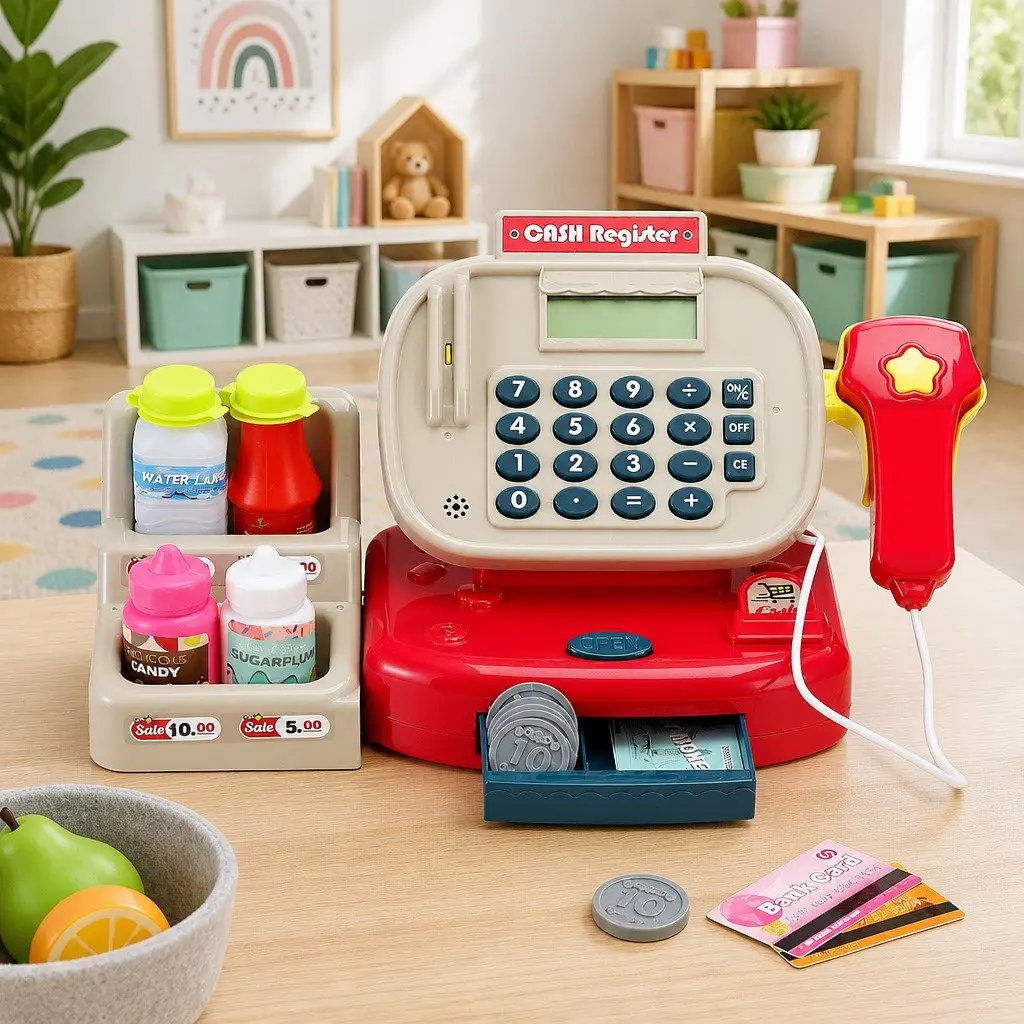 Kids Pretend Play Cash Register Set with Calculator Multicolour