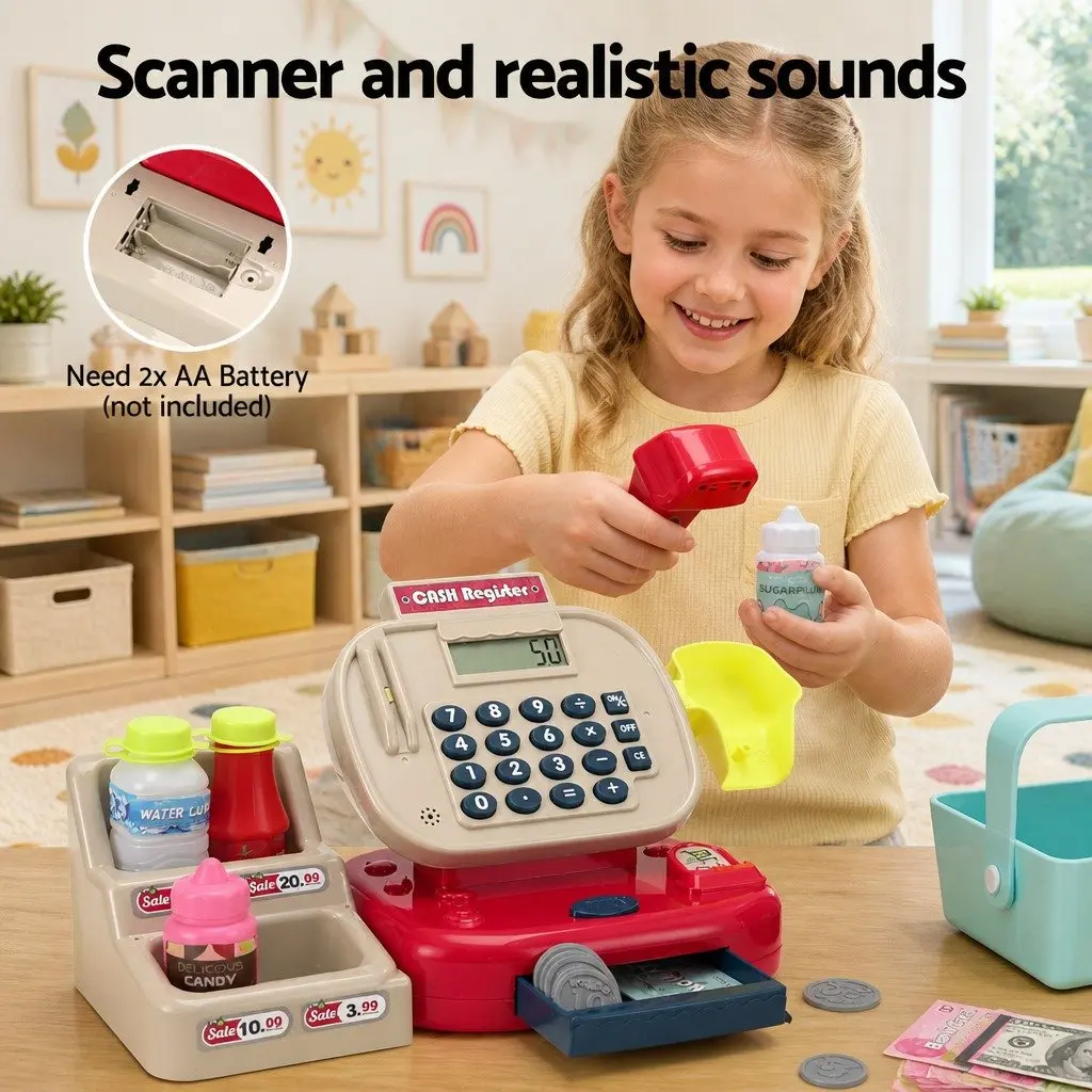 Kids Pretend Play Cash Register Set with Calculator Multicolour