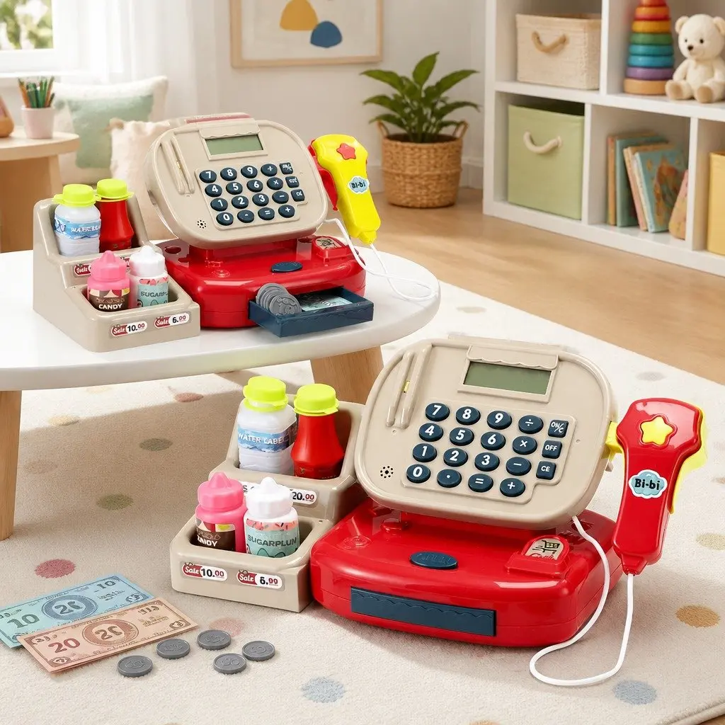 Kids Pretend Play Cash Register Set with Calculator Multicolour