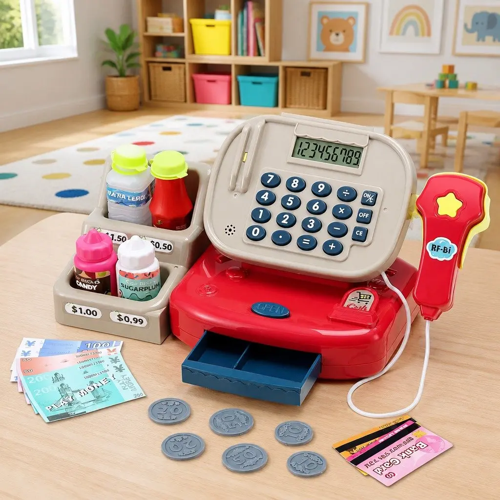 Kids Pretend Play Cash Register Set with Calculator Multicolour