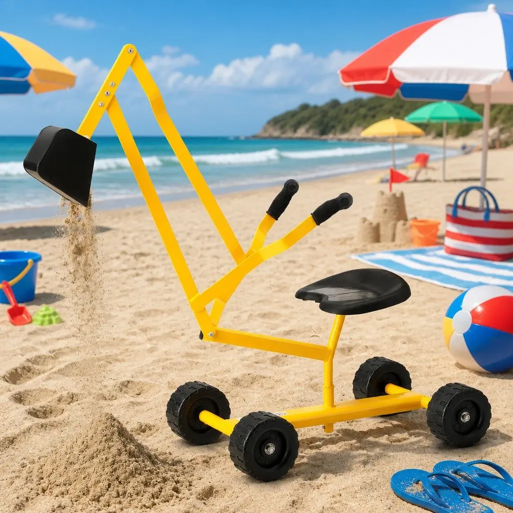 Kids Ride On Digger Excavation Toy 360 Degrees Rotatable Seat Yellow Construction