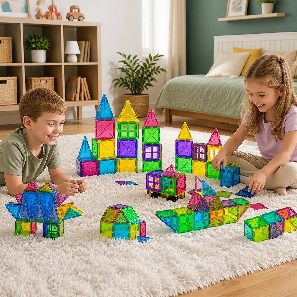Magnetic Tiles Building Blocks Set 120 Pieces Educational Toy STEM Playset
