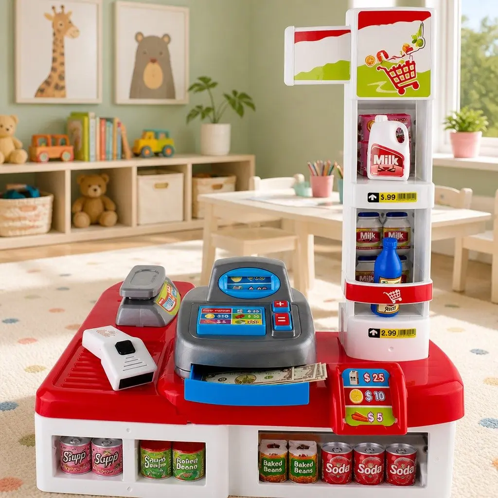 Kids Pretend Play Supermarket Playset 24pc Cash Register Trolley Educational Toy