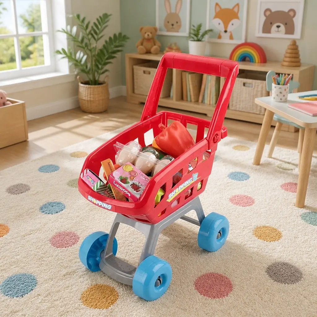 Kids Pretend Play Supermarket Playset 24pc Cash Register Trolley Educational Toy